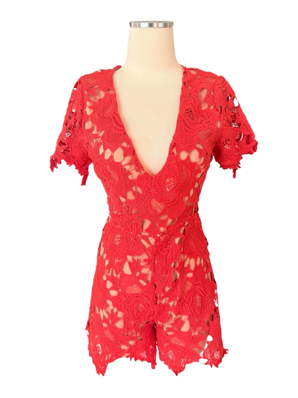 NWT Ark & Co Vibrant Orange Lace Romper Sz S - Picture 3 of 8